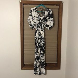 Long tie-dye black gray and white dress